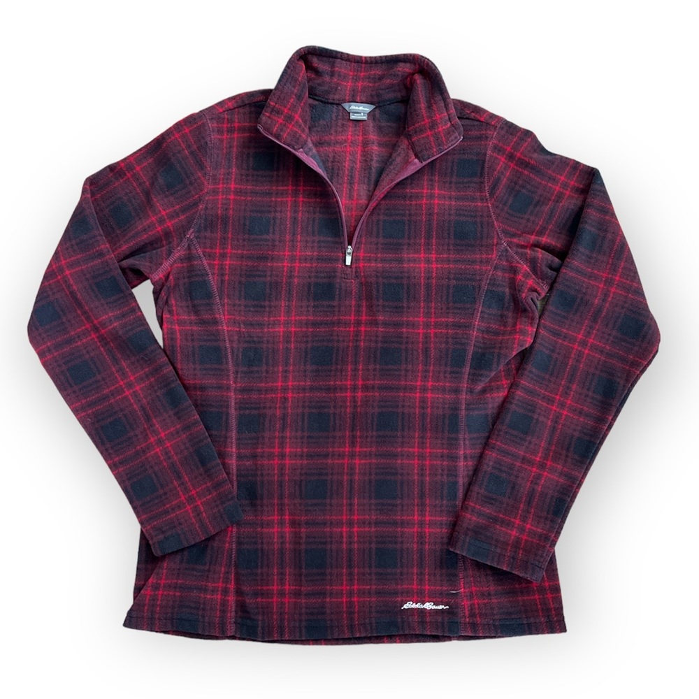 Eddie Bauer Red Plaid Fleece 1/4 Zip Pullover size small